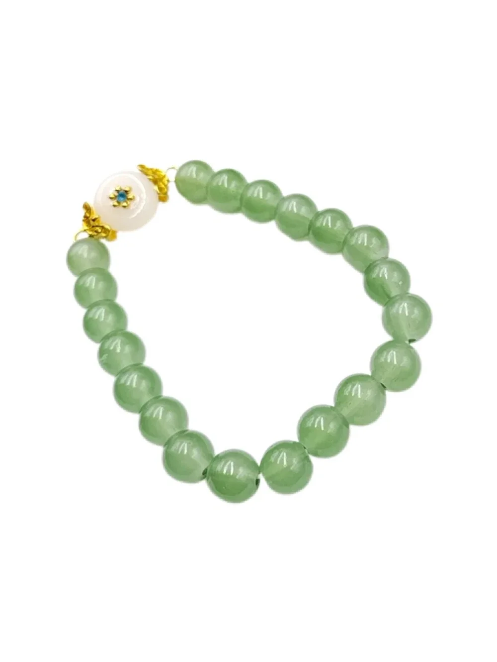 Green Glass Beads Stretch Bracelet w/ Gold Accents NWOT